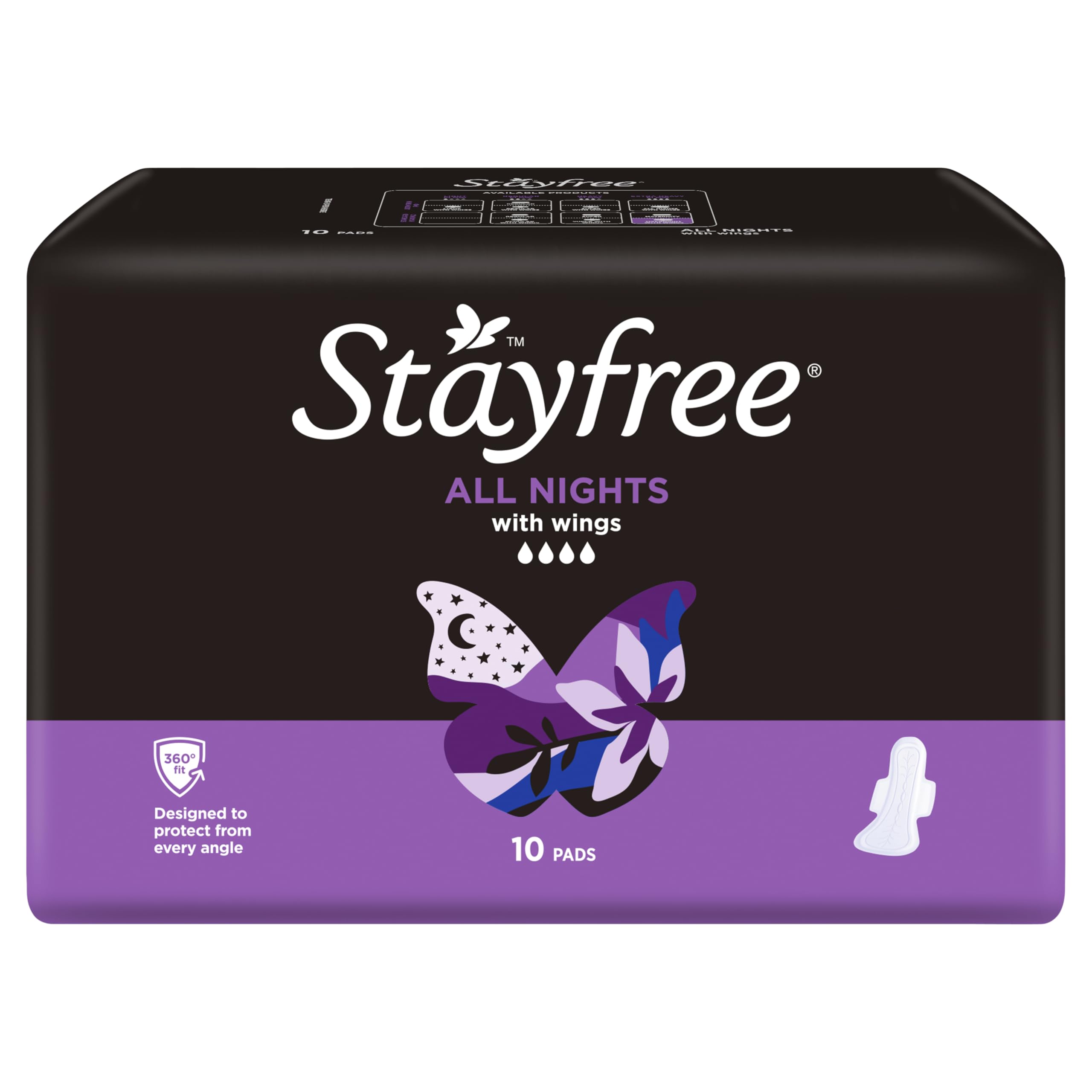 Stayfree All Nights Pads With Wings 10 Pack|Faster Absorption