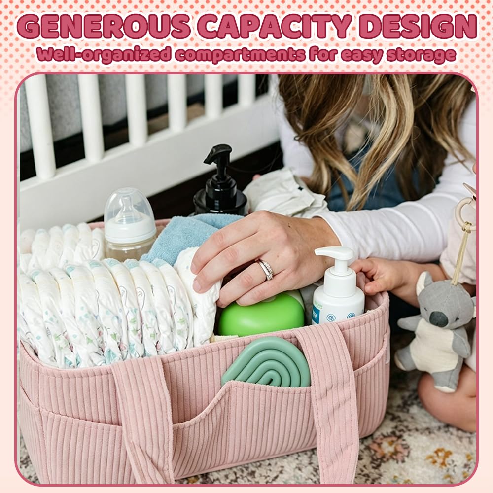 organizer do przechowywania pieluszek, przenośny kosz na pieluchy z przegródkami i uchwytami, duży organizer na pieluchy, diaper caddy z miśkiem, organizer na pieluchy do podróży dla dzieci