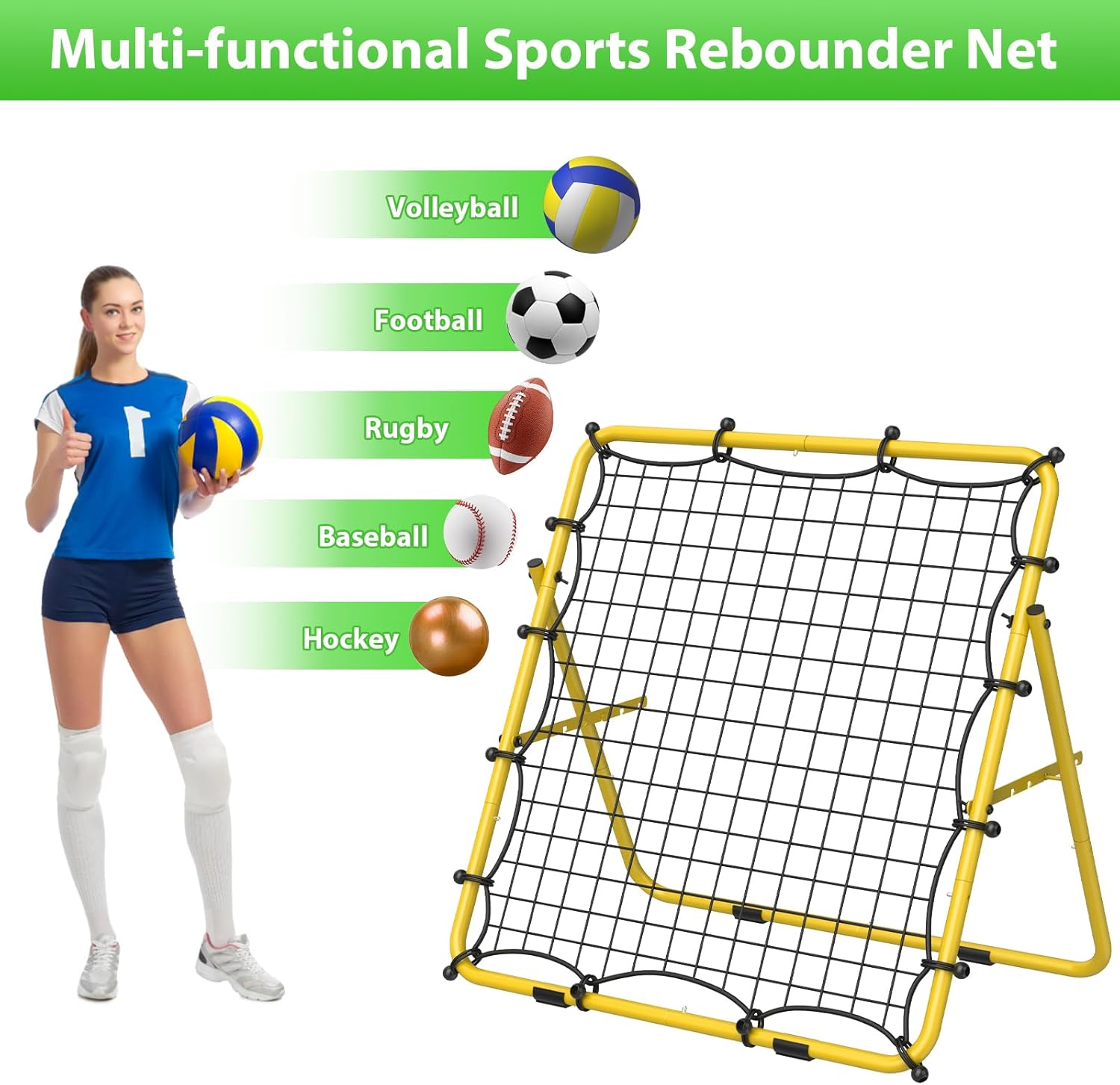 Baseball Rebounder Net, Metal Frame & High-Tension PE Net, Lacrosse Bounce Back PracticeTraining Equipment, Adjustable Softball Pitchback Net, Perfect for Improving Balls Training Skills