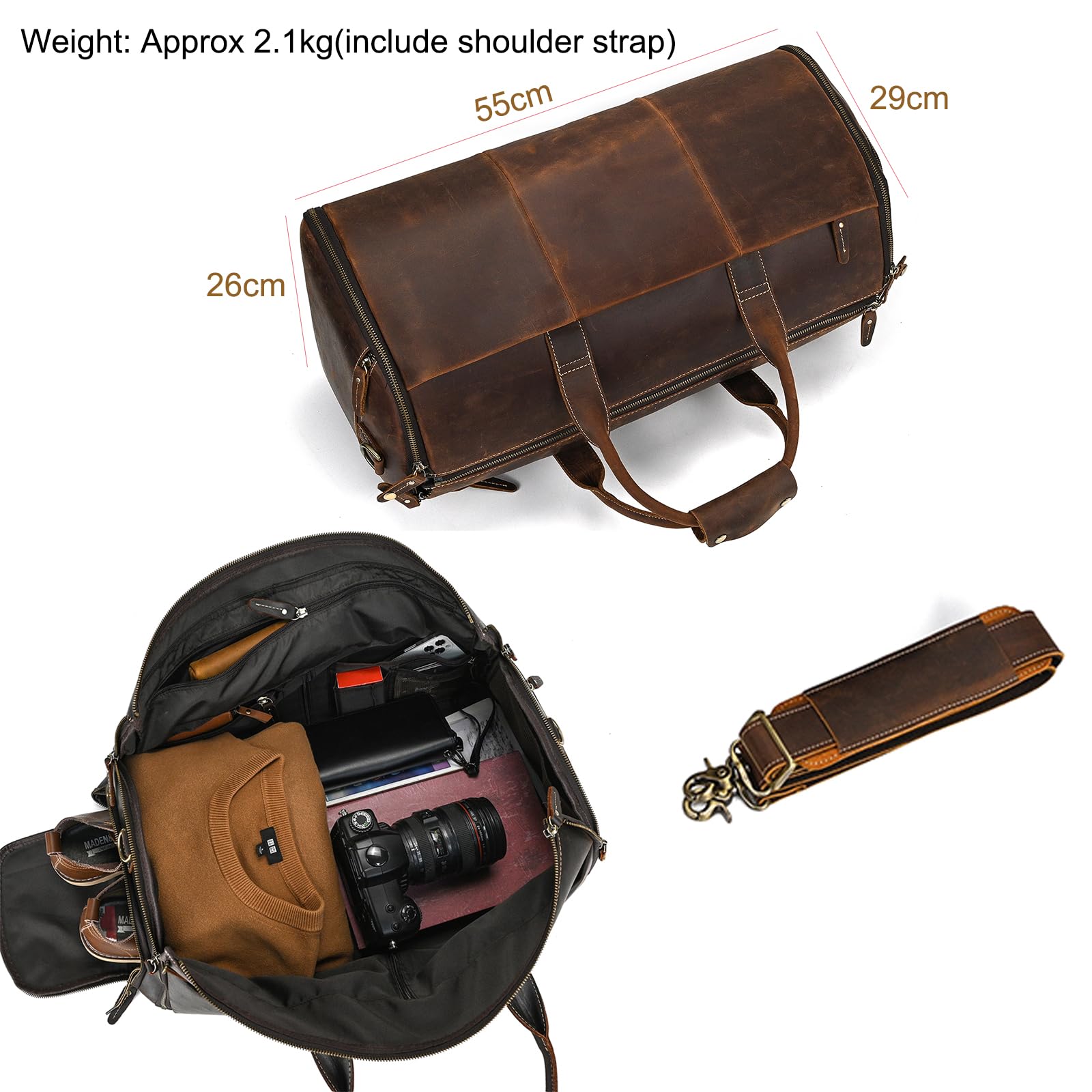 LUUFAN Borsa porta abiti in pelle di grande capacità, borsa da viaggio con scomparto per scarpe, da uomo e donna, convertibile, organizer da appendere per viaggi d'affari, marrone