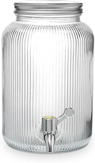 Dispensador de Bebidas de Cristal con Grifo Antigoteo, Tapa Metálica, Estilo Vintage Retro para Fiestas, Eventos, Limonada, Sangría, Agua (3 Litros (23 cm))