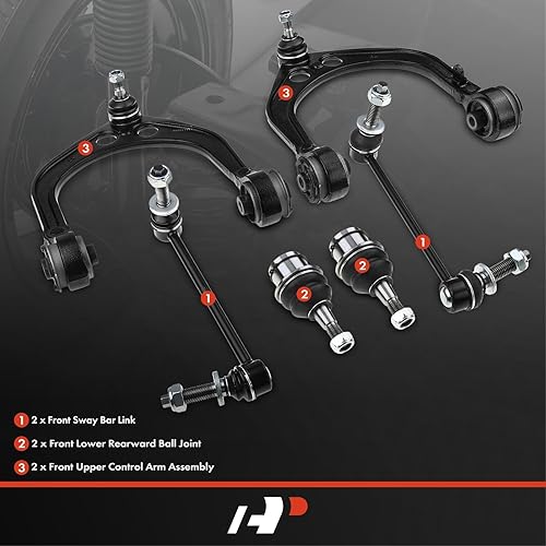 Miniatura 2 de A-Premium Juego de 6, brazo de control superior delantero, barra estabilizadora, rótula inferior trasera, compatible con Dodge Charger 2006-2020,