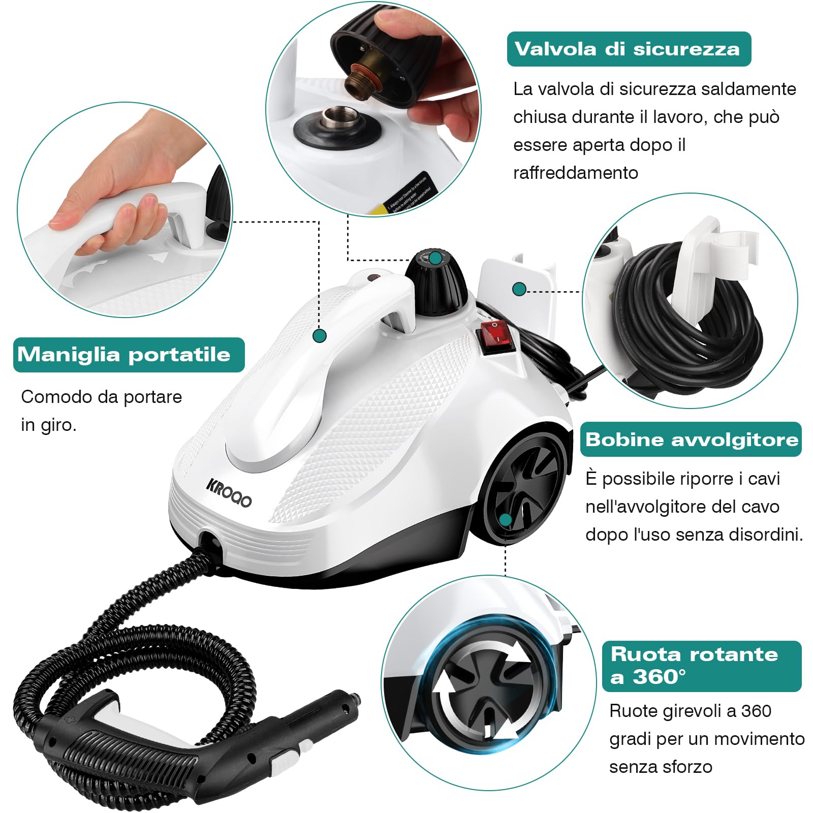 Pulitore a vapore multiuso, per tutto con accessori 23, rimozione di carta da parati, tappeti, divani, mobili imbottiti, auto, piastrelle, tappezzeria, bagno - 1,5 l
