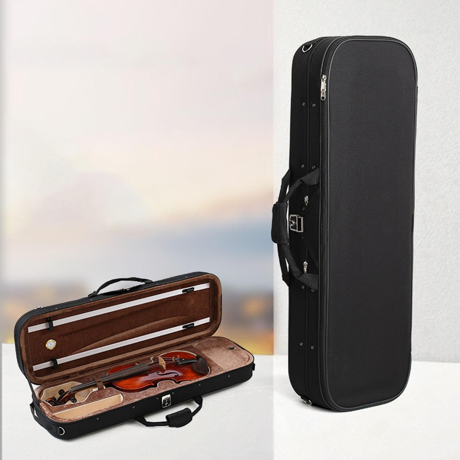 Amagogo Estuche rígido para violín alargado Estuche para violín con cerradura Accesorios para instrumentos de cuerda Bolsa de transporte portátil a prueba de, 4 a 4