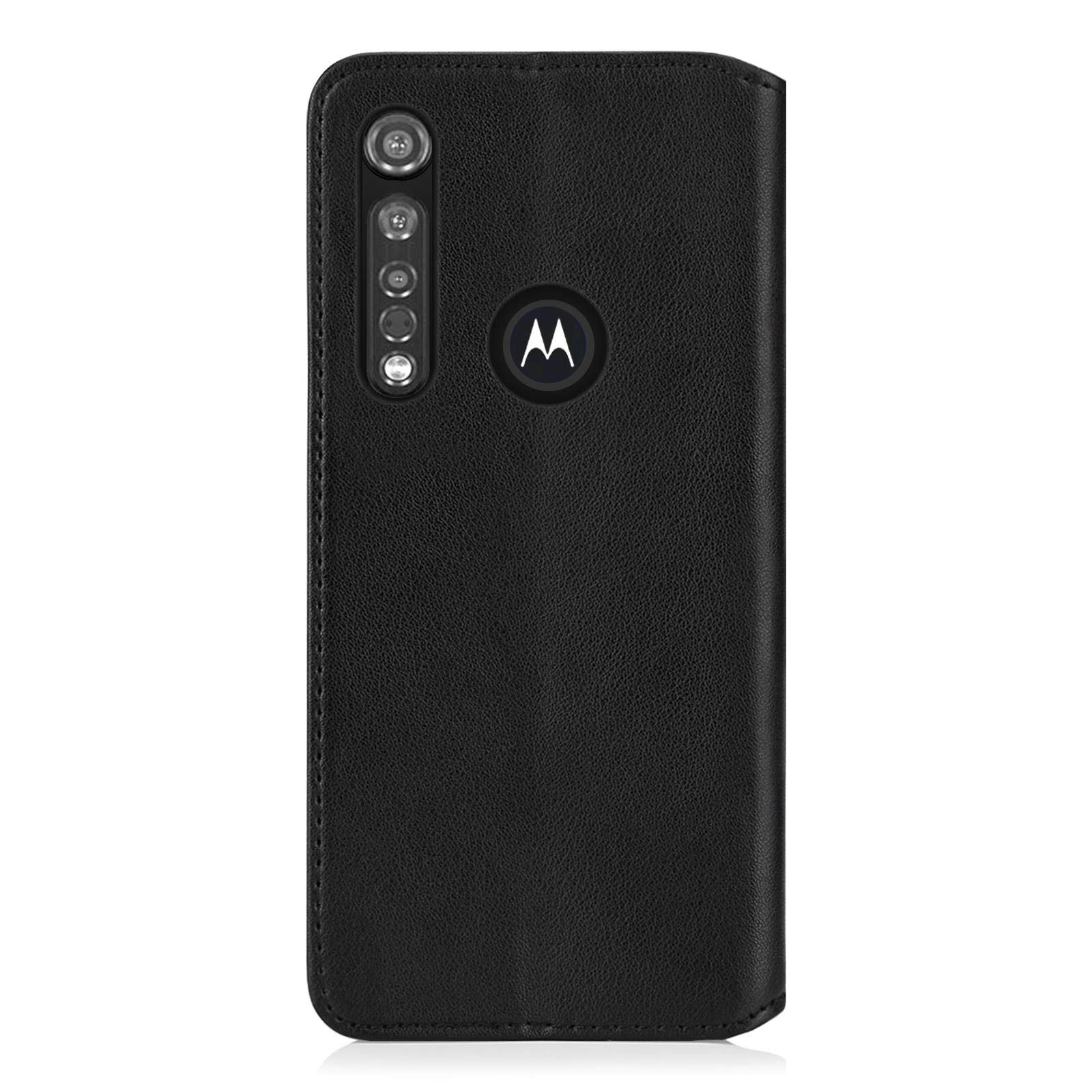 32nd Klassische Series Lederhülle Für Motorola Moto G8 Plus – Mit Kartensteckplatz, Standfuß & Magnetverschluss, Echtleder, Schwarz