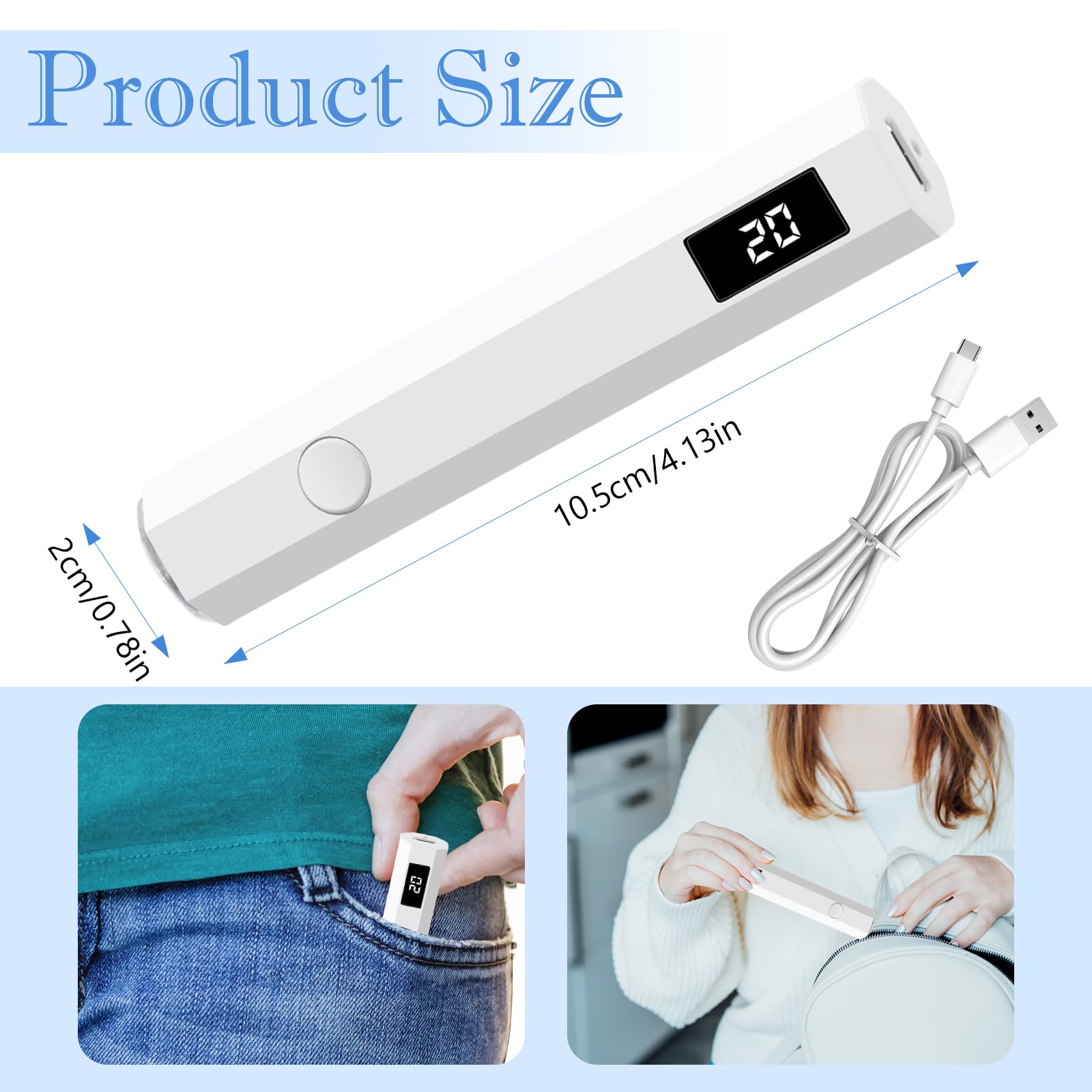 MXTIMWAN Lampada per unghie, UV portatile et ricaricabile, luce a mano per unghie in gel, con 2 timer 20/60S, per manicure, in resina di estensione del gel fai da te nail art bianco