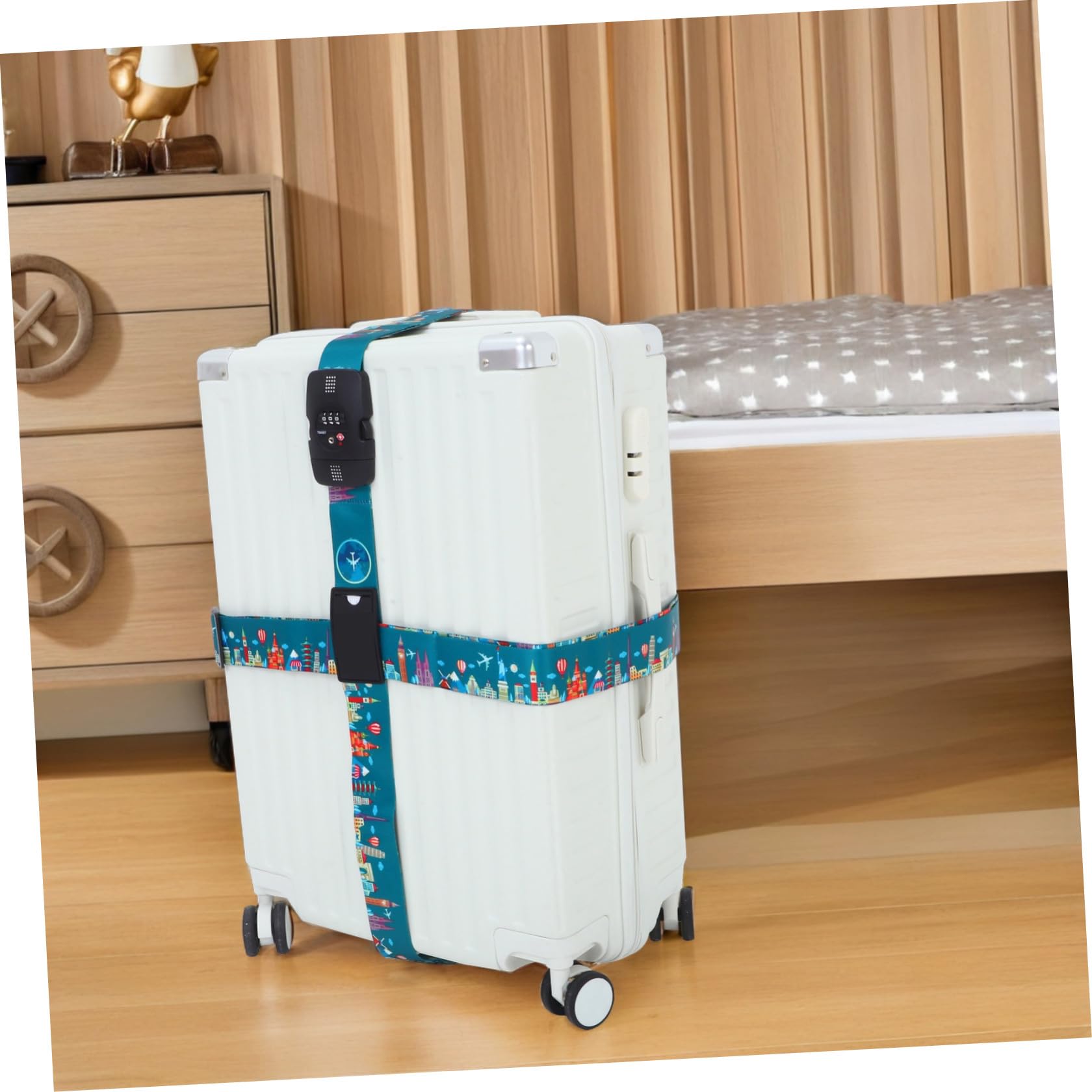 ifundom Kofferband mit Zahlenschloss für Reisen, Polyester Gepäckgurt als Kreuzgurt, verstellbar und sicher für Urlaub