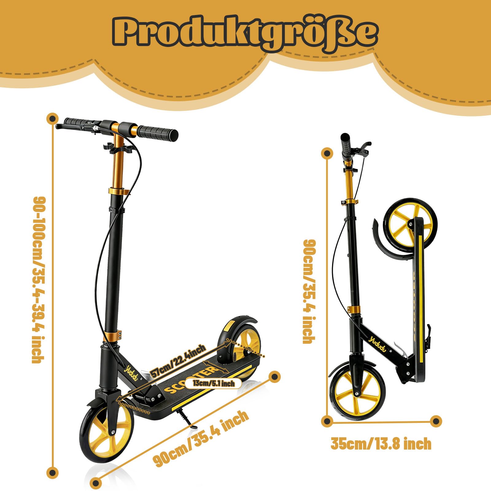 Hulajnoga dla nastolatków, dorosłych, 200 mm, duże koła, składana hulajnoga dla dzieci w wieku 8+, 3-poziomowa regulacja wysokości, podwójny system hamulcowy obsługuje do 100 kg