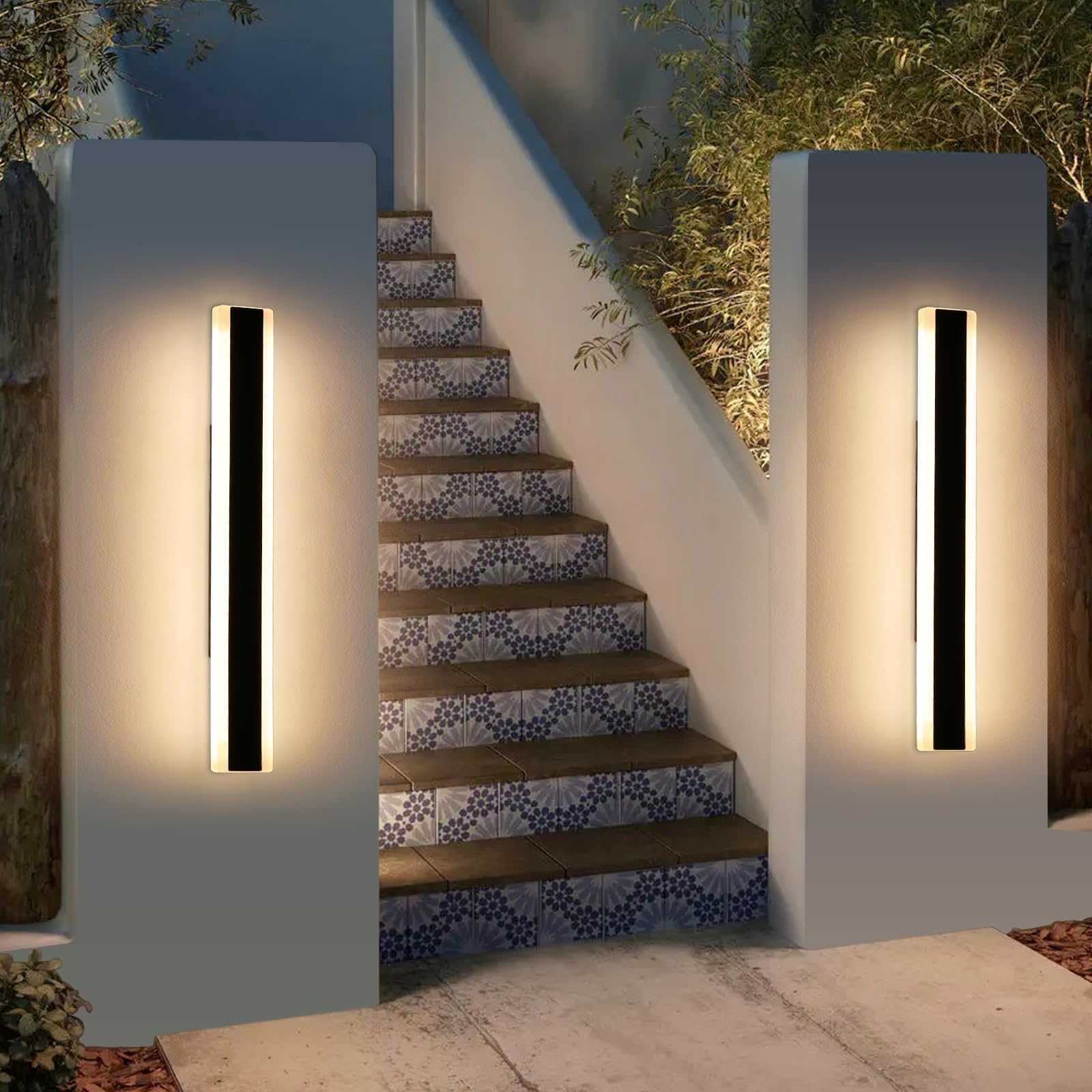Mikeru 60CM Black Wall Lights, 2Pack Modern Acrylic Wall Light 3000K/4500K/6000K 3 Color Change Outdoor Wall Lights Minimalist Outdoor LED Wall Light for Hallway, Porches, Balcony — image 1