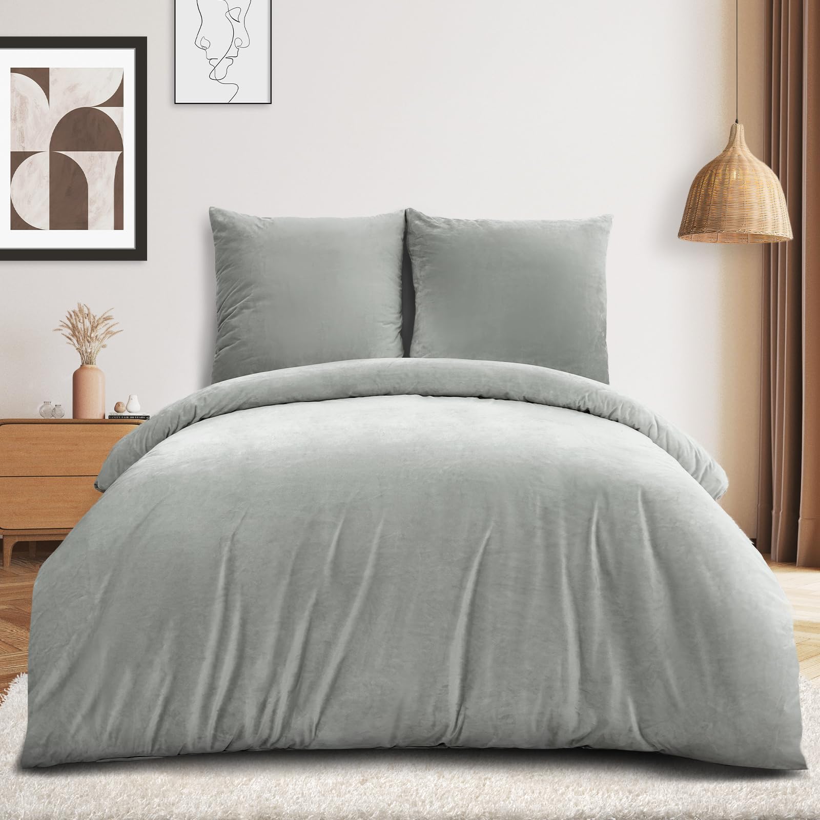 PanxHome Set Copripiumino in Velluto Cristallo 3 Pezzi per Autunno/Inverno, Caldo & Morbido, 1 Copripiumino 200x220 cm + 2 Federe 80x80 cm, Delicato sulla Pelle, Senza Pieghe, Lavabile in Lavatrice