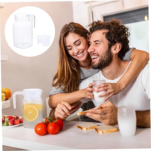 Miniatura 6 de 1 jarra de agua fría transparente grande reutilizable para jugos y bebidas heladas, botella de agua con diseño de rayas con asa para uso doméstico y