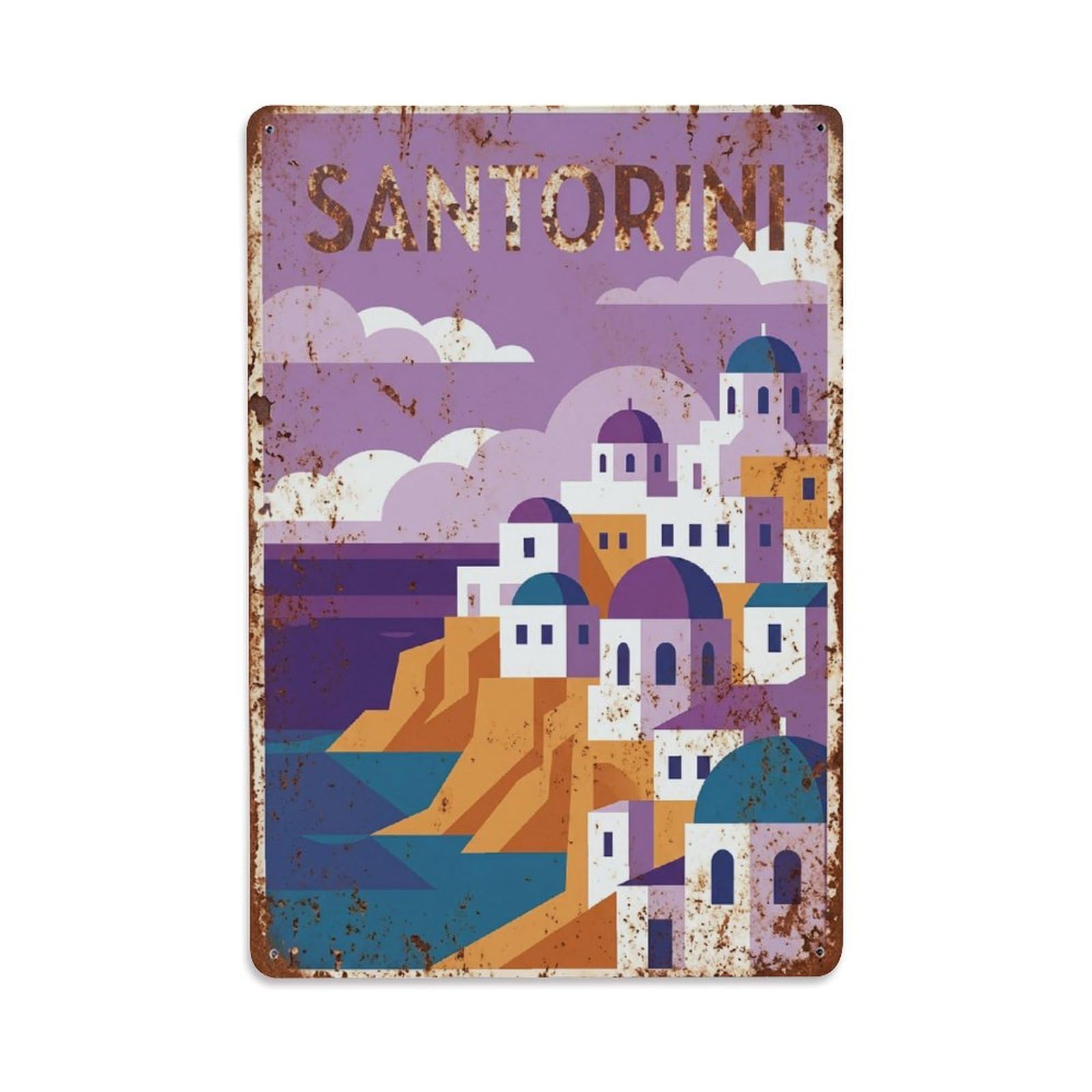 Fyrn Style Metal Tin Sign Vintage Travel Santorini Greece Dreamscape