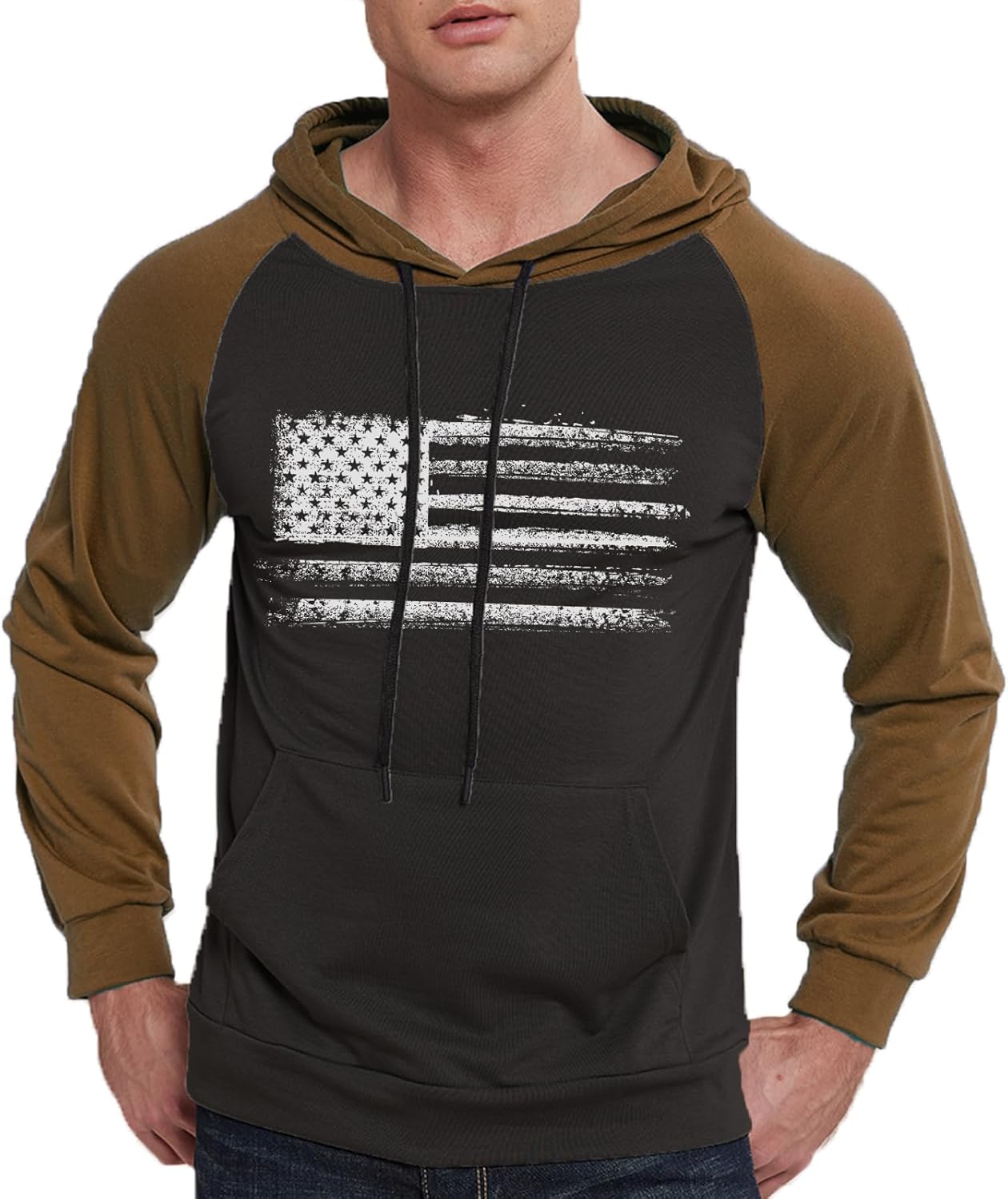 H HYFOL Men's Sweatshirt USA FLAG Patriotic Graphic Polyester Hoodies for Men Pocket Raglan Long Sleeve Sweatshirts - Image 6