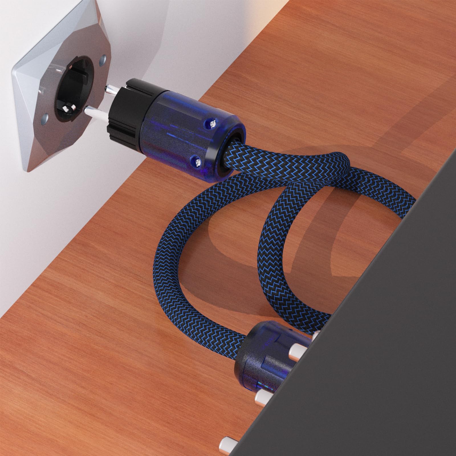 Oehlbach XXL Powercord - High End stroomkabel - HPOCC netsnoer met 4 mm² binnengeleiderdiameter & 2-voudige afscherming, VDE-getest - stekkertype C15 (Schuko) op CEE7/7-5m, sepiabruw
