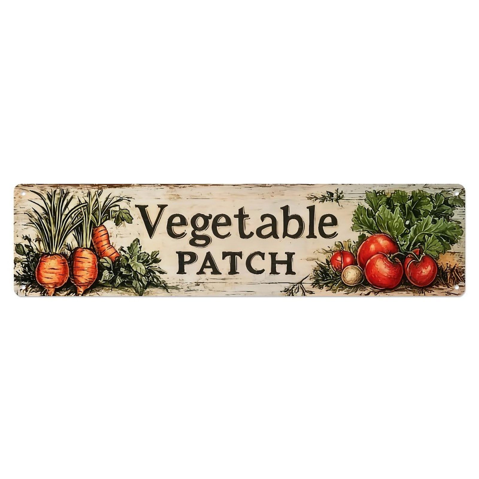 Jdyaojiesheng Vintage Vegetable Patch Carrots Tomatoes Herbs Tin Sign Retro Metal Wall Decor Metal Poster, Home Bar Garage Farmhouse Cafe Wall Art Decoration 4X16inch