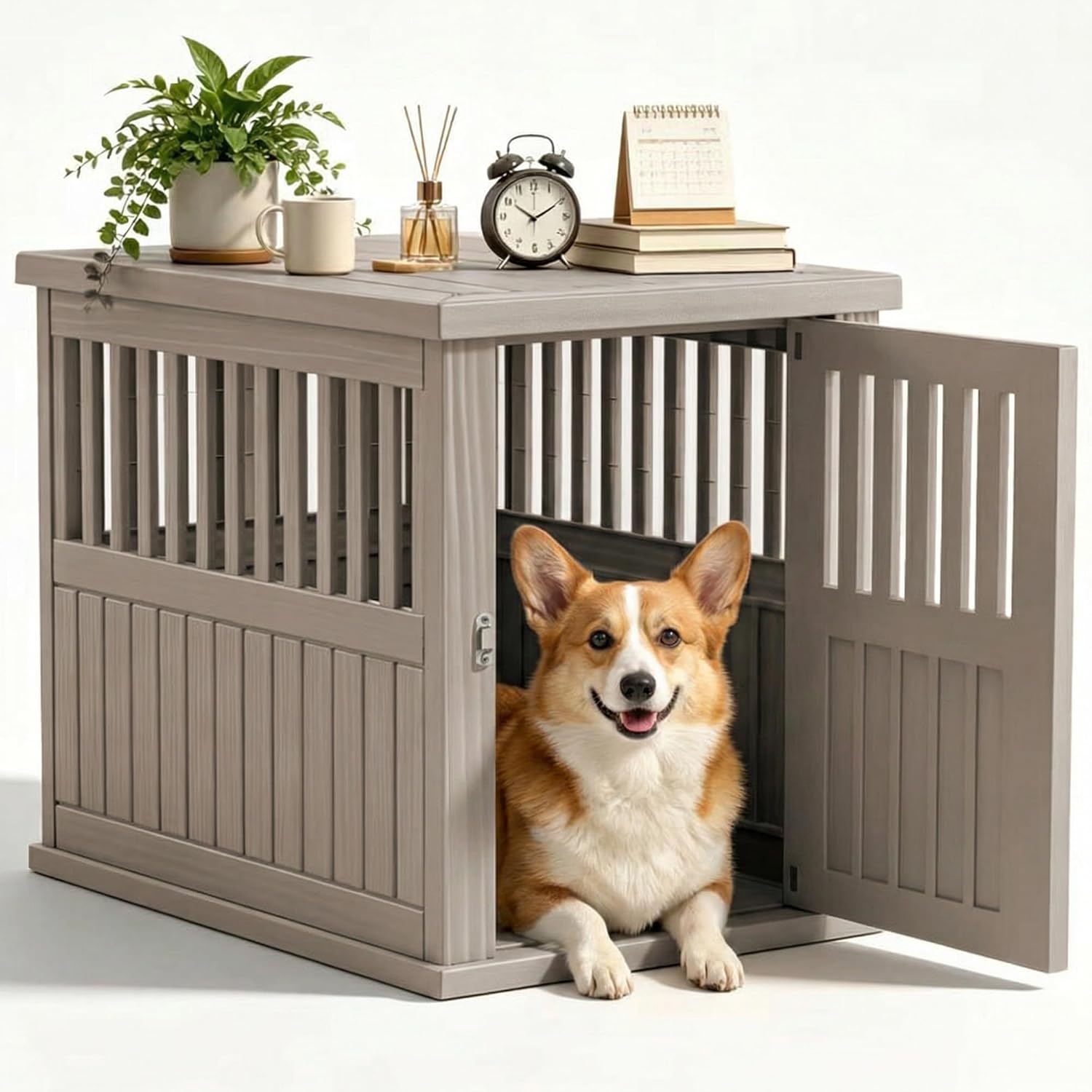 EFU Dog Crate Furniture, 30 Inch Indoor Dog Kennel, Decorative Pet House End Side Table, Durable Dog Cage for Small Medium Dogs to 45 lb, Grey