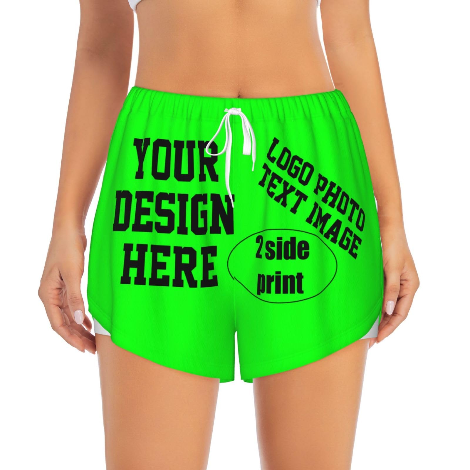Generic Custom Running Shorts for Women Add Images or Text Custom Sports Hot Shorts for Women Custom Sweat Shorts Quick Dry Fun Double Layered Design 2 in 1 Green Large