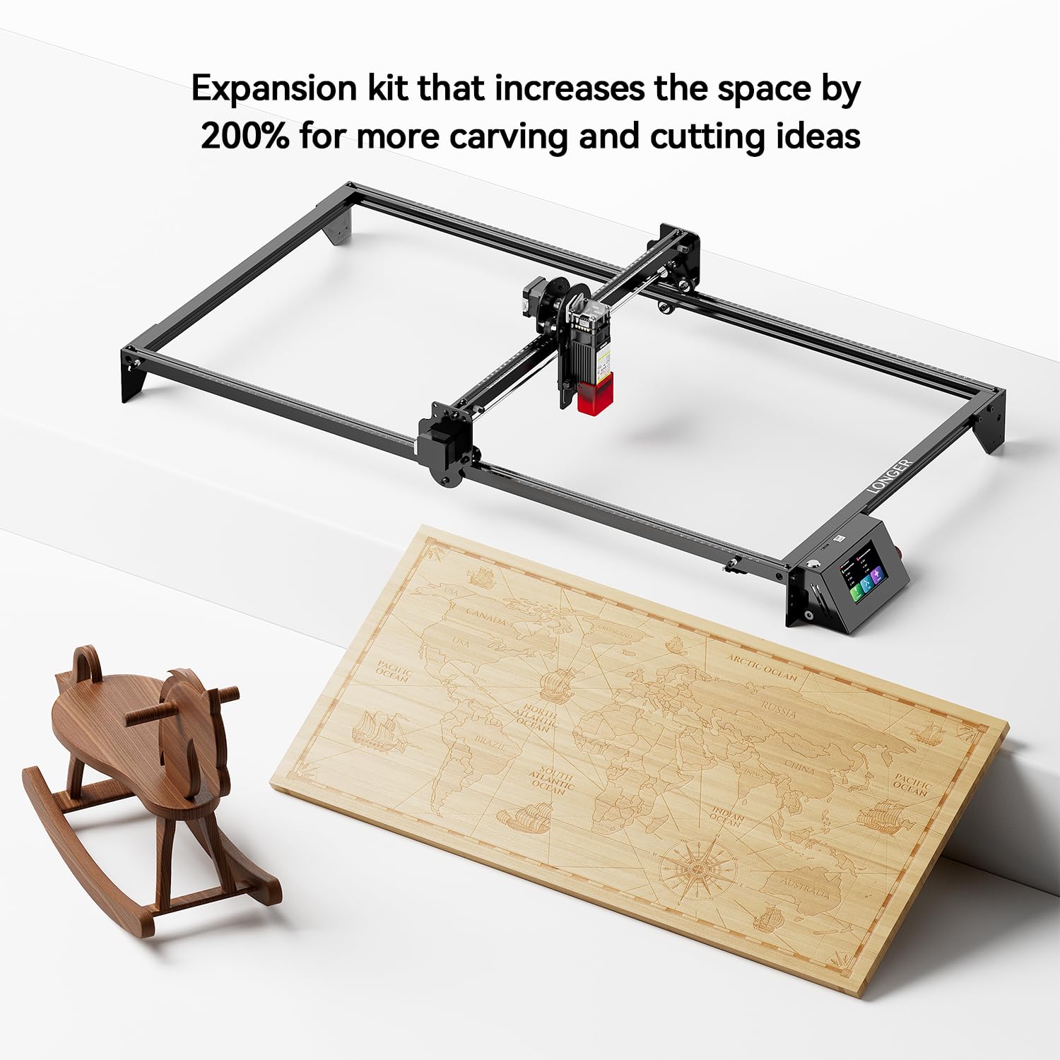 Longer RAY5 20W Laser Engraver with Air Pump and Y-Axis Extension Kit, Expand Working Area to 33.46" x 15.75", 3.5” Color Touch Screen, App Offline Control, DIY Engraver Tool for Metal/Glass/Wood
