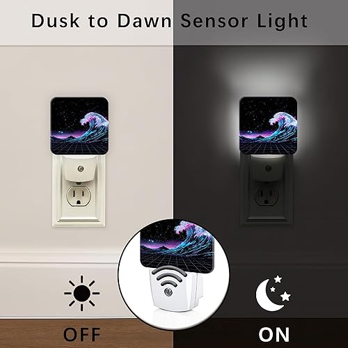 Miniatura 2 de Waves Night Lights Plug Into Wall, Retro Futuristic Stars Mountains Summer Blue Smart Led Plug in Night Lights for Wall Socket for Bedroom Kids Room