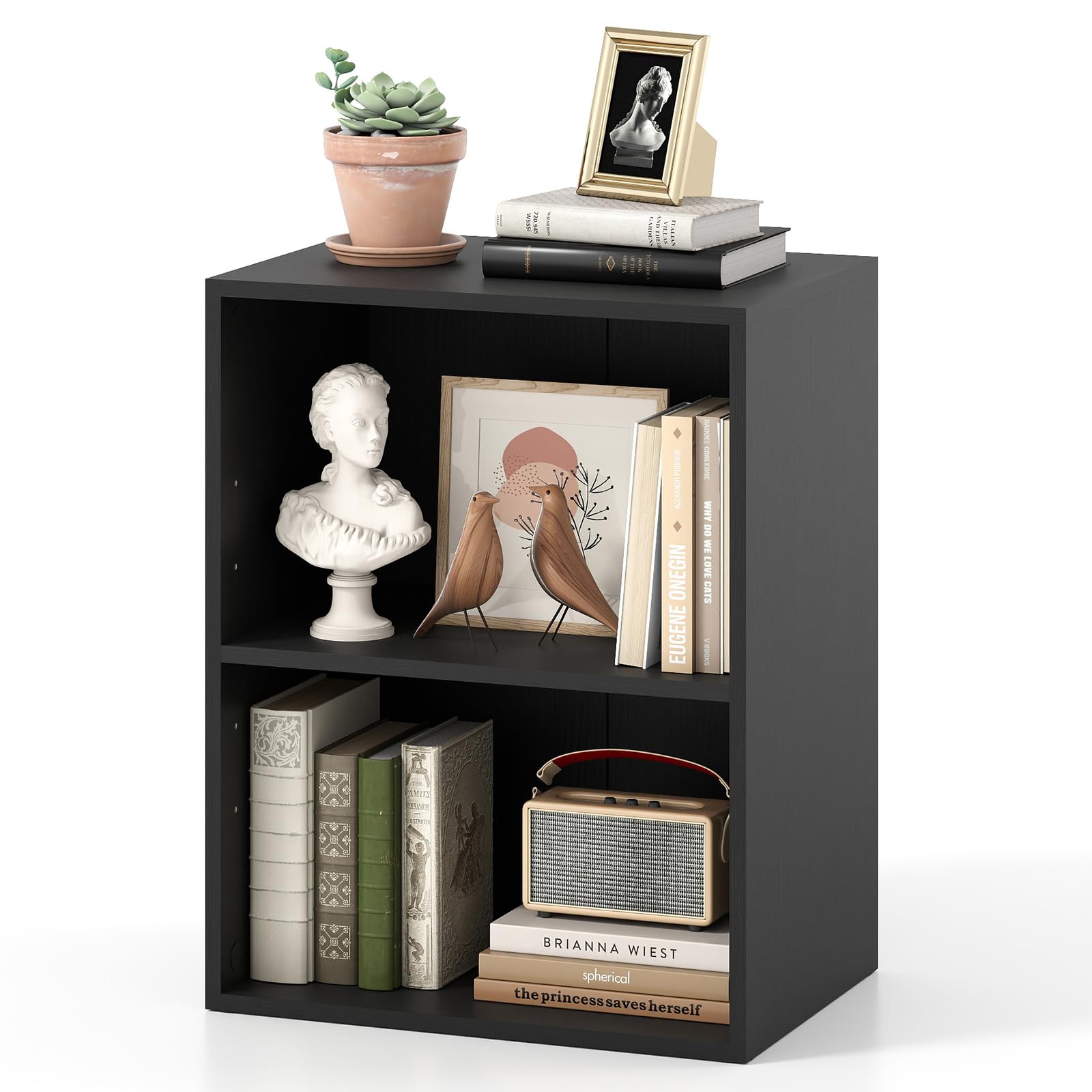 COSTWAY 2/3-Tier Cube Bookcase, Wooden Storage Bookshelf Open Shelving Unit with Adjustable Shelves, Cube Storage Cabinet Organizer for Living Room Bedroom Office (Black, 42 x 29.5 x 53.5 cm)