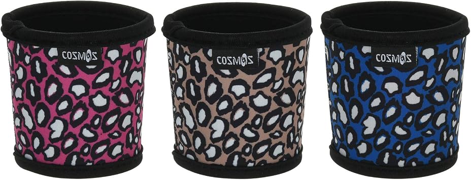 CM Reusable Coffee Mug Sleeve Cover Heat Resistant Neoprene Insulator Sleeve for Coffee Tea Hot Cold Beverage Leo Print Patterns - Blue, Pink, Kakki - Pack of 3