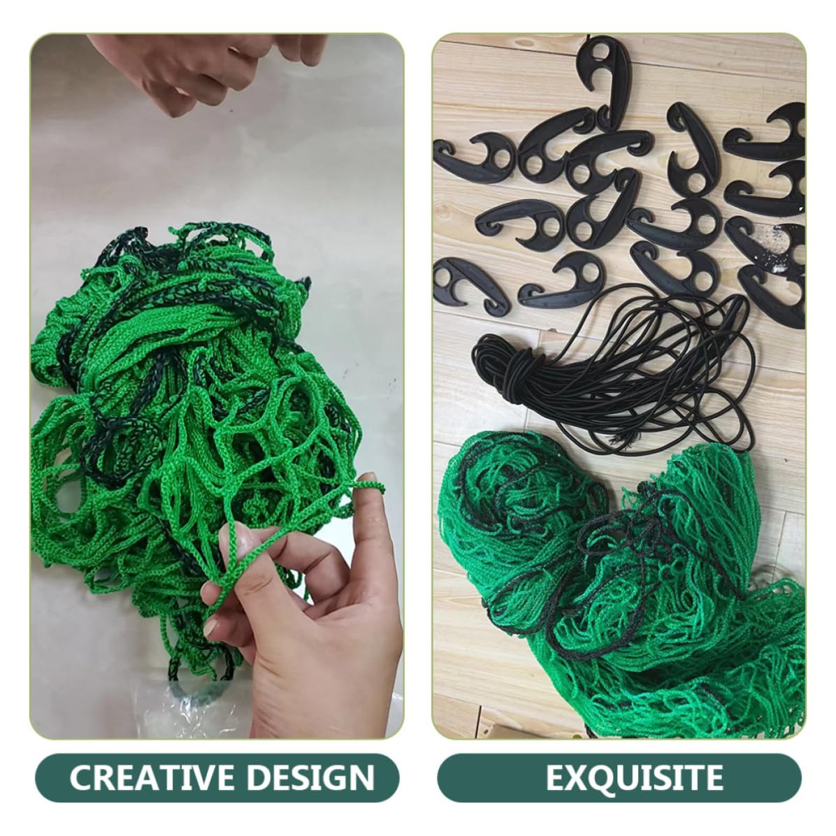 TOYANDONA Rete per Cassone del Camion in Nailon Verde con 15 Ganci e Corda Elastica, Resistente e Protettiva per Carichi e Piccoli Oggetti Durante Traslochi e Dump Runs
