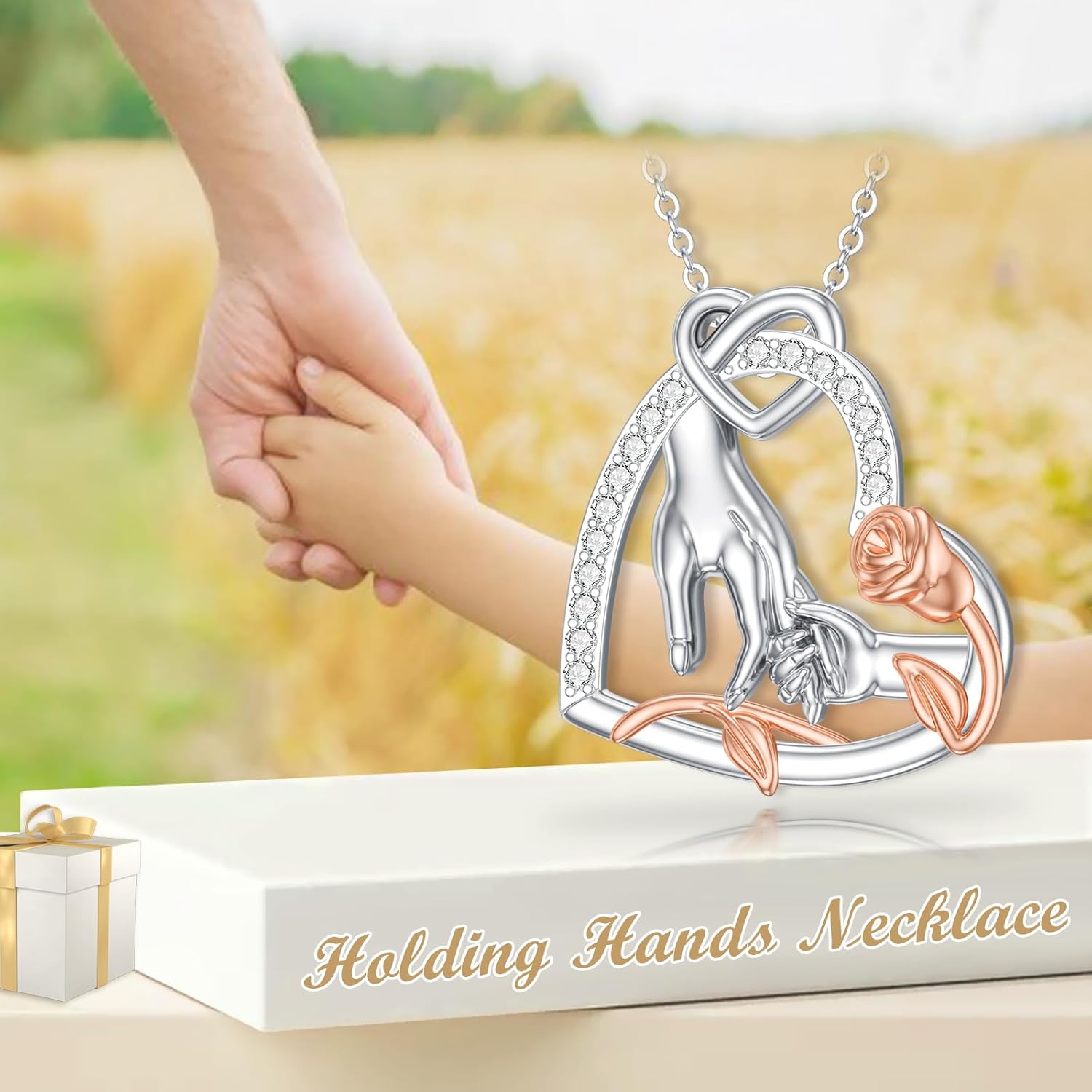 Mom Necklace 925 Sterling Silver Mother and 1-5 Daughter/Son Hand Holding Pendant Mom Jewelry for Women Grandmother Mother Wife Daughter - Image 3