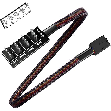 VANDESAIL PWM Fan Hub 4pin 3pin Fan Splitter CPU Black Sleeved Braided cooling 4 Way Fan Power Cable 15 Inch for 12V Computer Fans