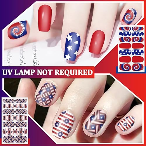 Miniatura 3 de SILPECWEE 20 hojas de esmalte de uñas para el 4 de julio, Día de la Independencia, calcomanías de esmalte de uñas patrióticas americanas,