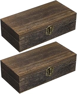 LOGOFUN 2pcs Vintage Wooden Flip Lid Storage Box for Car Sundries Organizer Rectangular Dark Color Multifunctional Interior Accessory