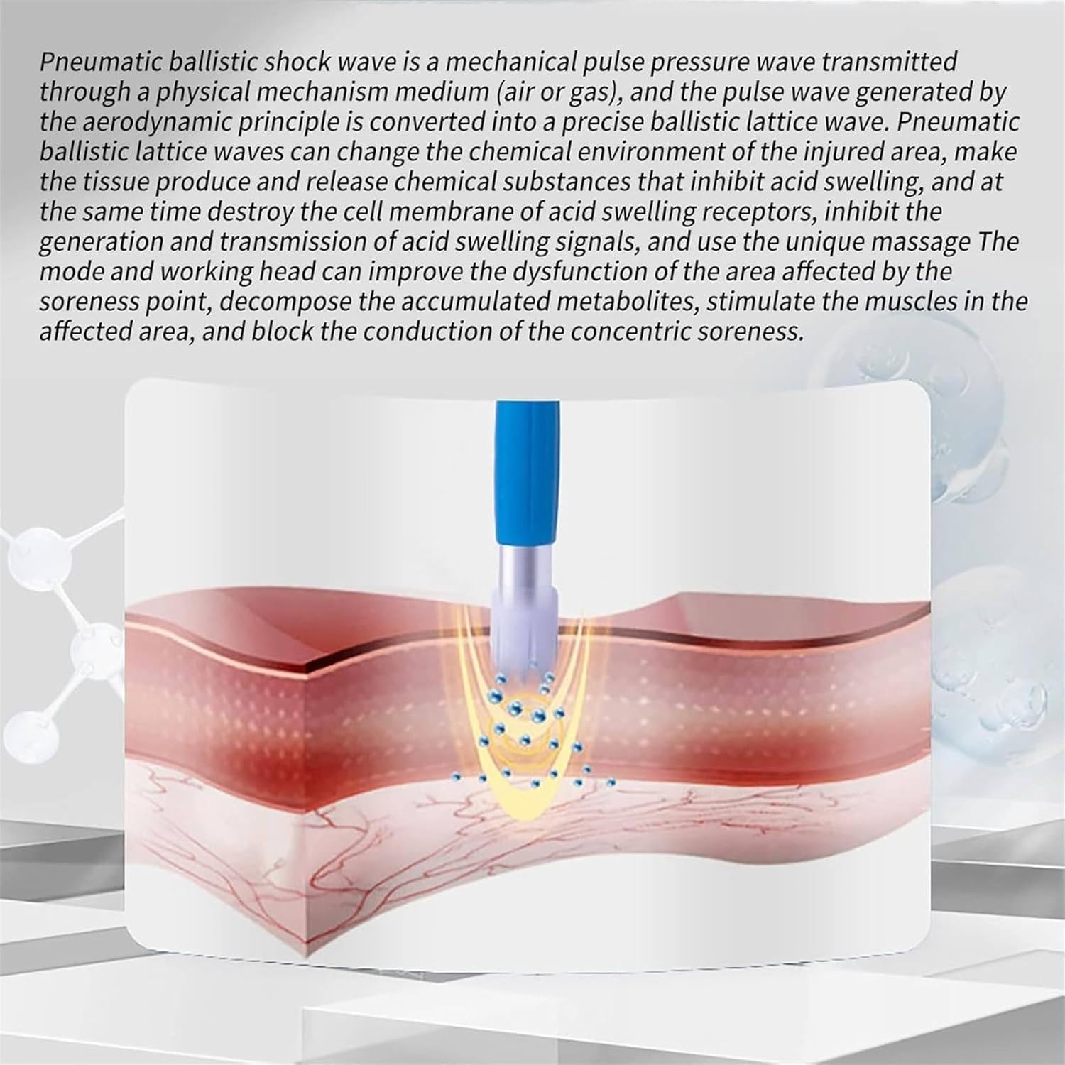 Focused Shockwave Therapy Machine,0.5-8 Bar Shockwave Therapy Device Pain Relief,Muscle Pain Relief Massager With 5 Massage Heads And Handle Cord,Blue