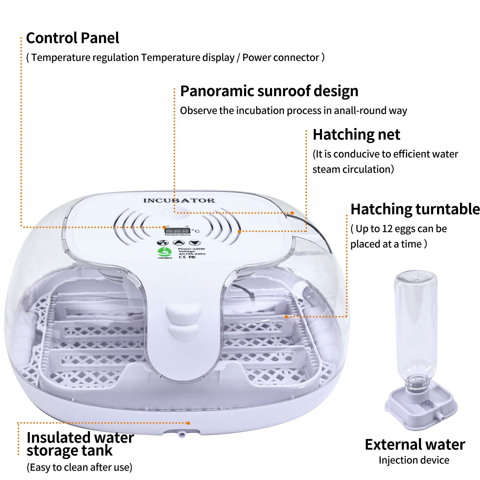 Egg Incubator, Incubators For Hatching Eggs, Automatic Egg Turner With With Temperature And Humidity Control 12 Eggs Poultry Hatcher With Abs Transparent Shell For Chicken Duck Quail P 010304980954