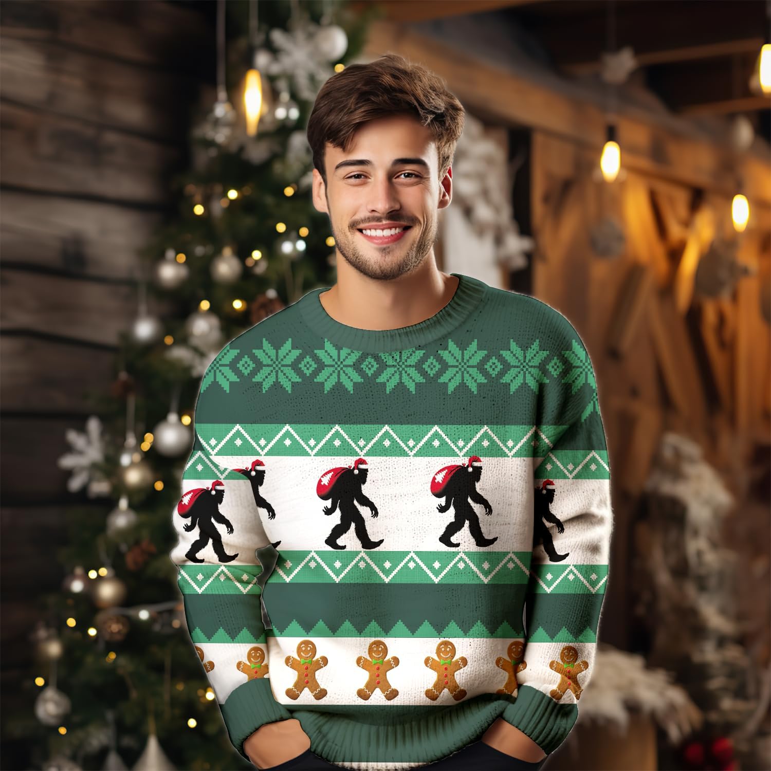 Bigfoots Ugly Christmas Sweater Men Women, All-over Print Pullover Hoodies Crewneck Long Sleeve Shirt Xmas Gift Set 2 - Image 3