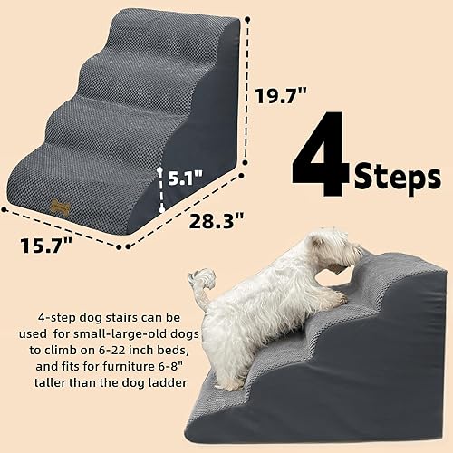Miniatura 45 de Escaleras para perros de 3 escalones para camas altas y sofás, escalones antideslizantes de varios pasos para mascotas con rampa equilibrada