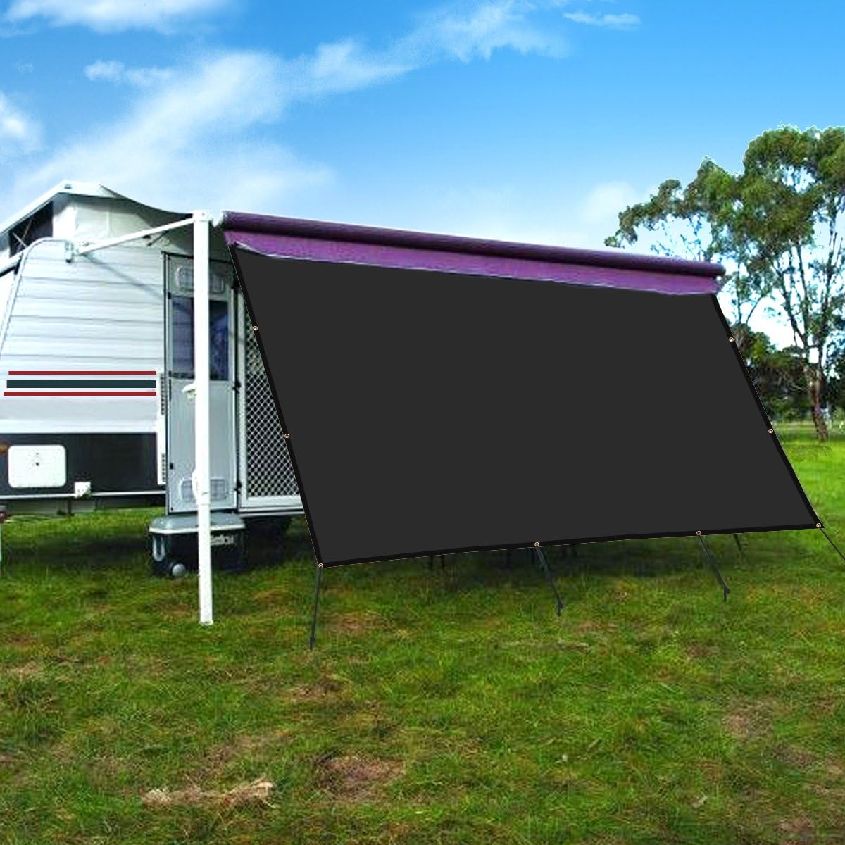 RV Awning Privacy Screen Shade Panel Kit Sunblock Shade Drop 8 x 14ft, Black