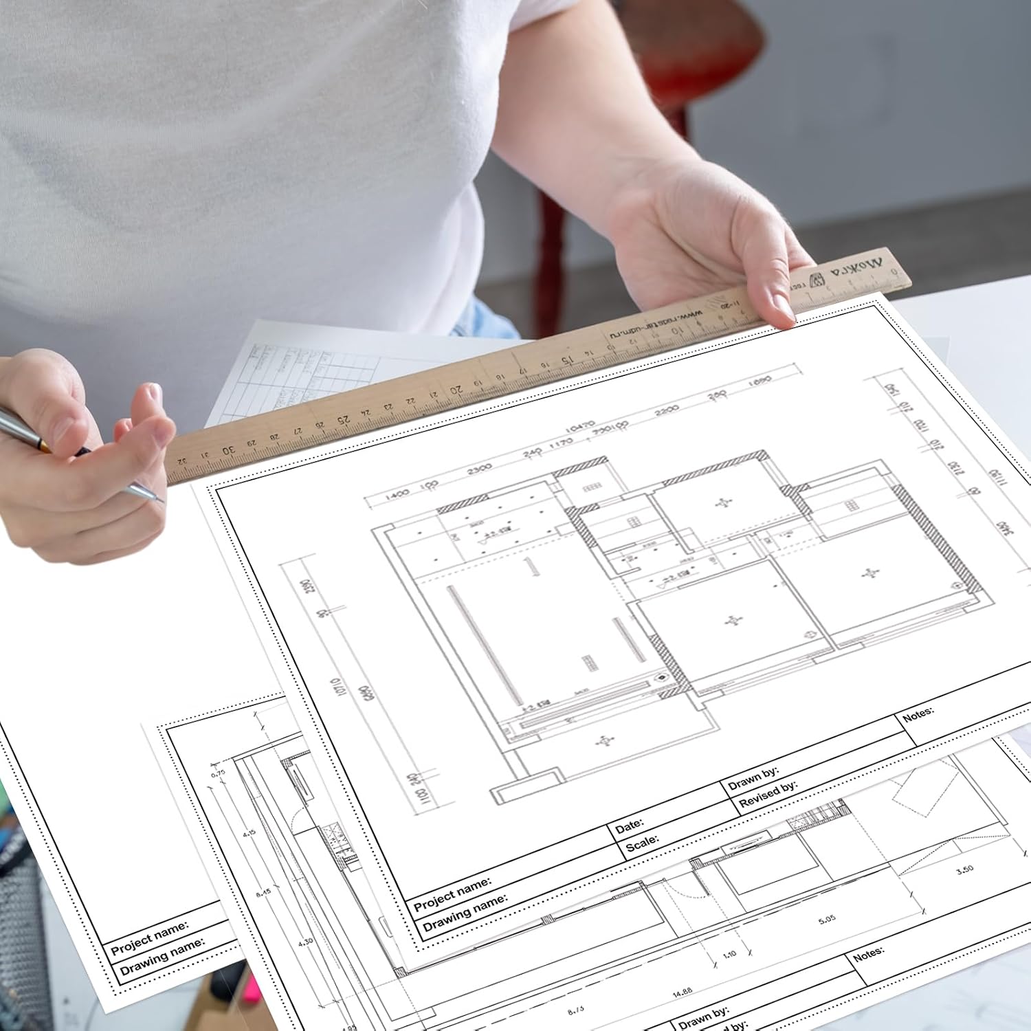 HCEWSBFD 20 Sheets Architectural Vellum Paper Drafting Vellum Paperss Sheets 24" x 18" White Translucent Drafting Paper-s Rag with Border and Title Block for Drawing Sketching Architecture Building