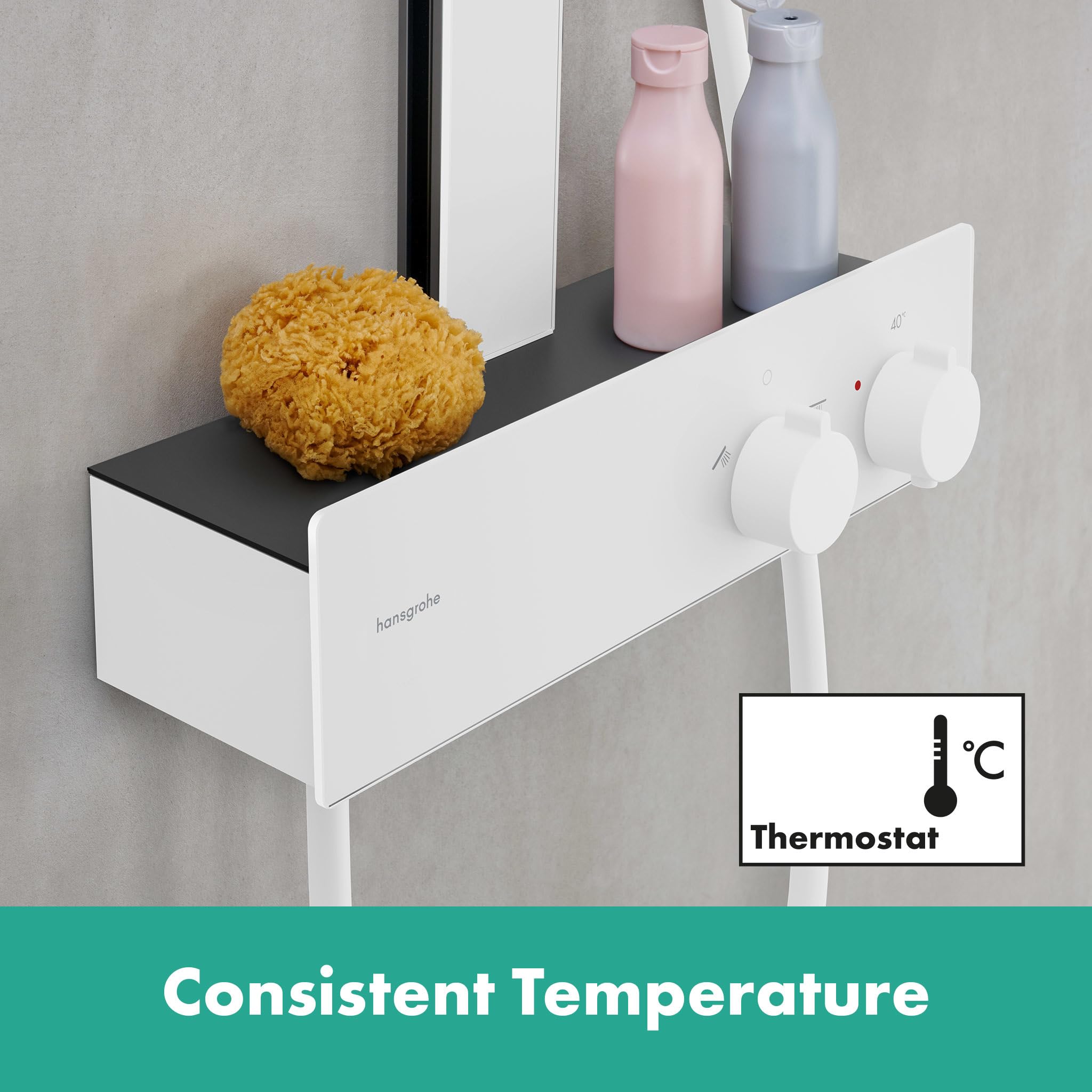 hansgrohe Rainfinity - komplet prysznicowy z termostatem, zestaw prysznicowy z główką prysznicowa 3-strumieniowa, wąż, szyna i deszczownica okrągła 1-strumieniowa (⌀ 360 mm), biały matowy