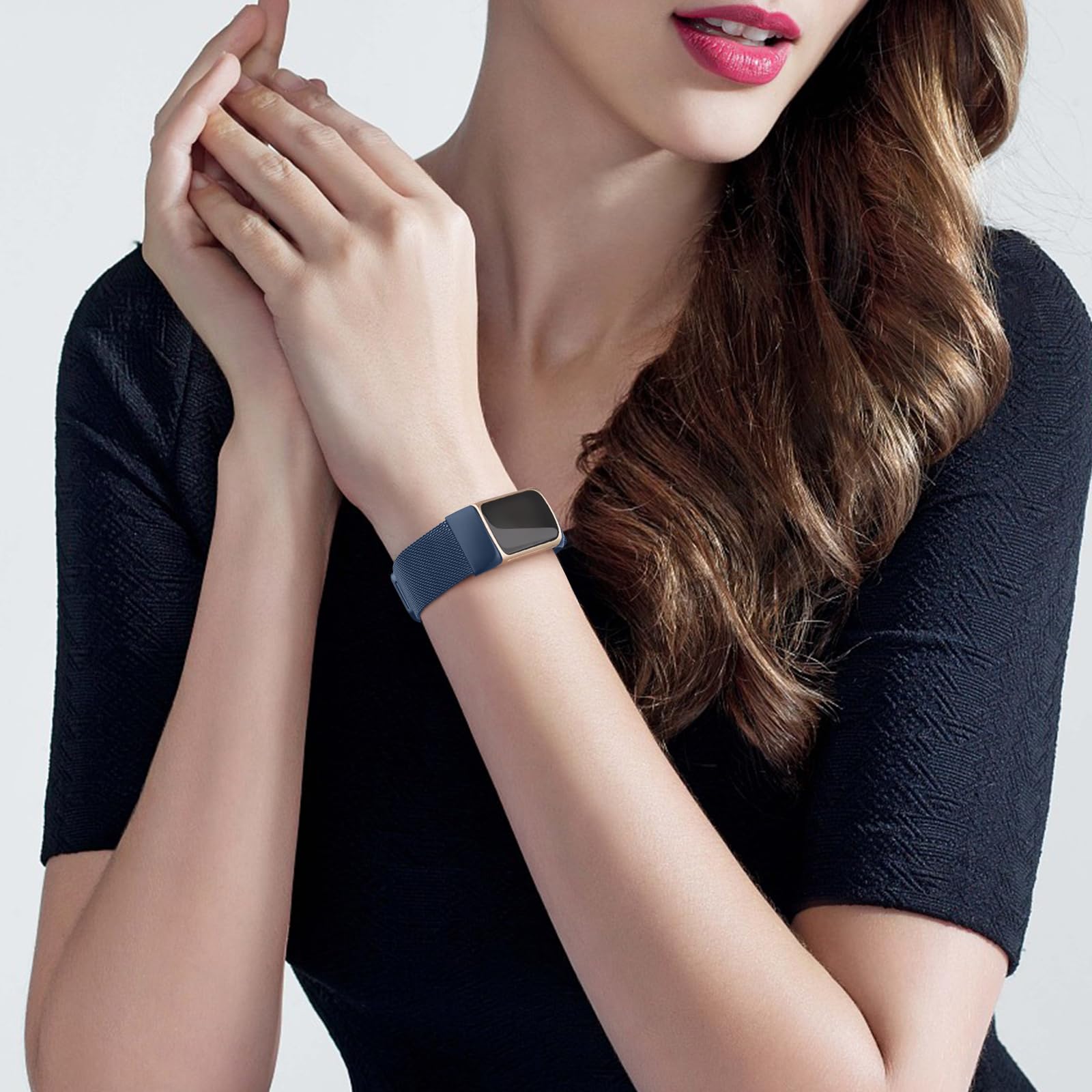 Zoye Metal Strap Compatible with Fitbit Charge 6 Strap for Women Men Adjustable Stainless Steel Mesh Loop Replacement band with Magnetic clasp for Fitbit Charge 6 (Blue) - Image 4