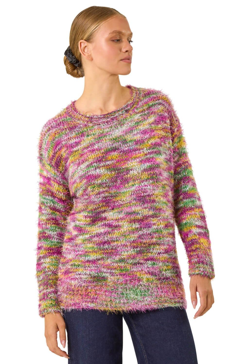 Roman Originals Women's Wine Roman Fluffy Yarn Jumper For Uk Thick Sweater Warm Cosy Chunky Knitted Pullover Winter Furry Casual Smart Textured Everyday Cuddly Soft Knitwear - Size 14