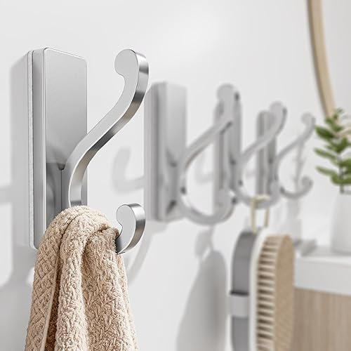 Miniatura 2 de Paquete de 4 ganchos para colgar Ganchos autoadhesivos plateados para colgar ropa, toallas y batas, ganchos adhesivos para puerta, cocina, baño,