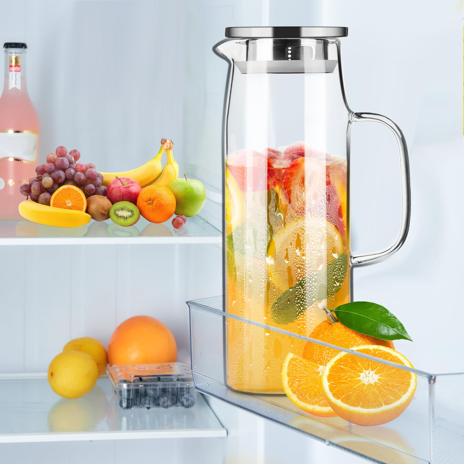 Amazon | PARACITY ガラスピッチャー 蓋と注ぎ口付き 1.5L、温水/冷水