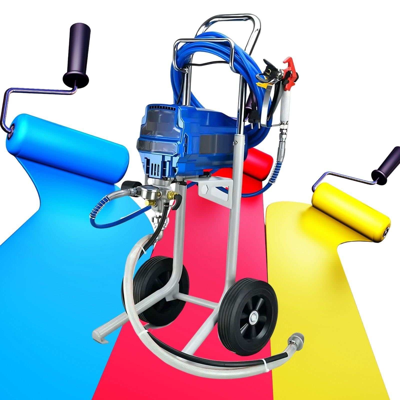Maquina De Pintura Airless con Ruedas para DIY Propietarios Manitas 1800W Manguera 5m 400㎡/h con Presión Ajustable