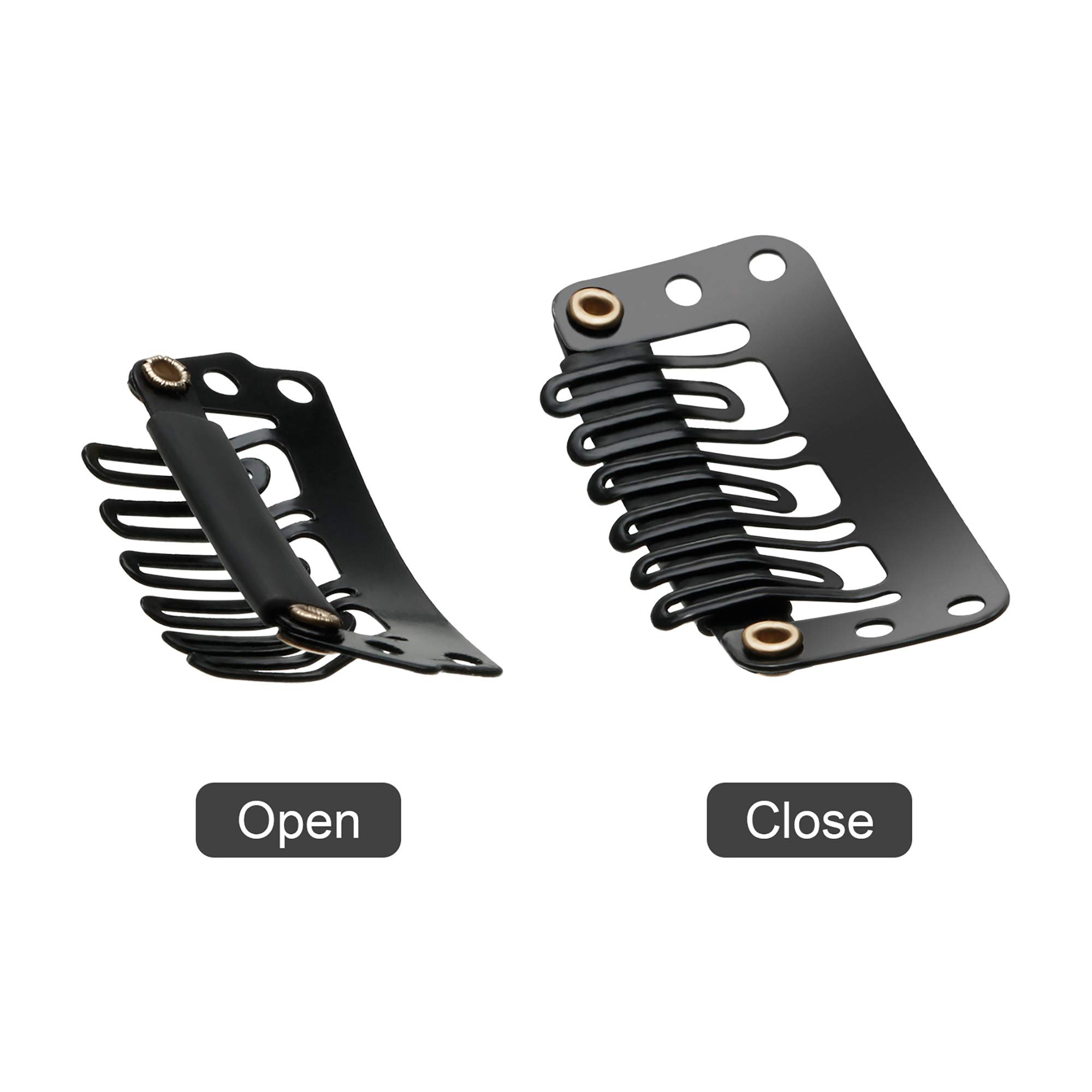 100 clips a presión para pelucas, extensiones de cabello y bricolaje, clips de metal en forma de U de 1.260 in con goma suave, acero inoxidable, 6 dientes, para mujeres, 4 colores (negro) 2
