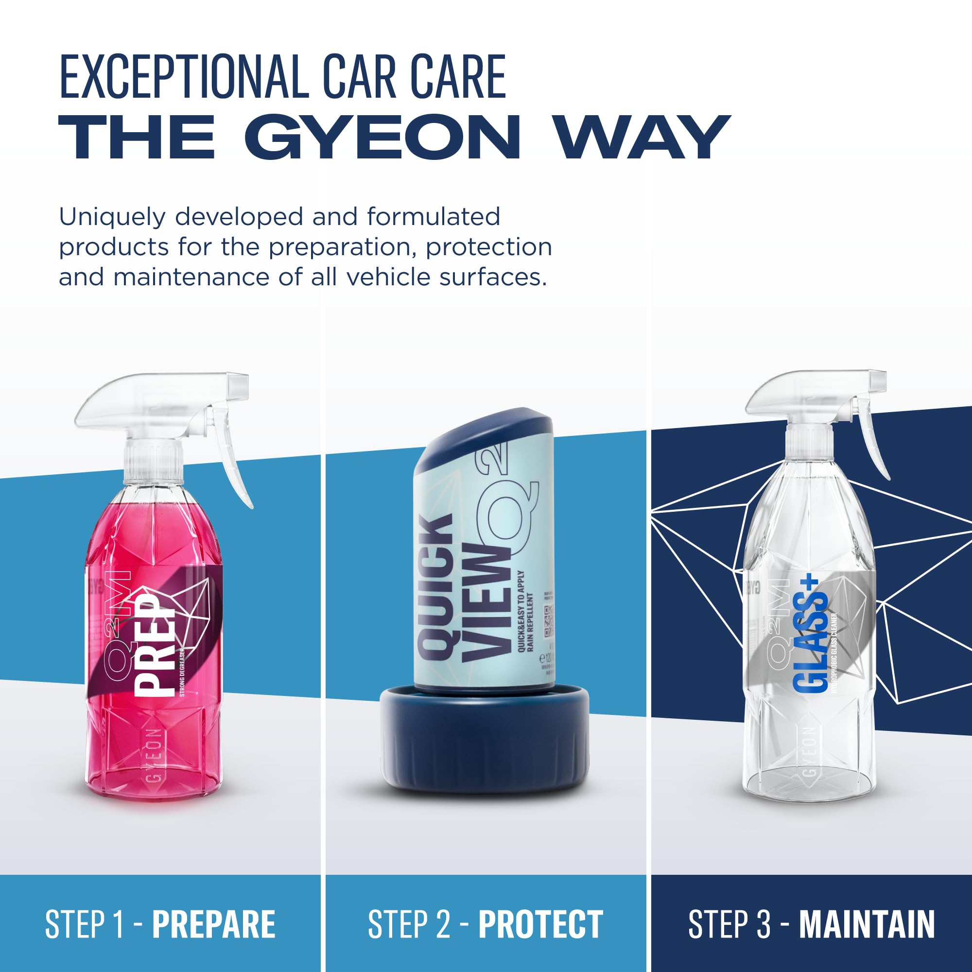 GYEON Q²M Glass+ - Limpiador hidrofóbico de cristal para coche, visión mejorada en todas las condiciones, autolimpiante y repelente al agua, superficie lisa y antiestática, kit de mantenimiento de