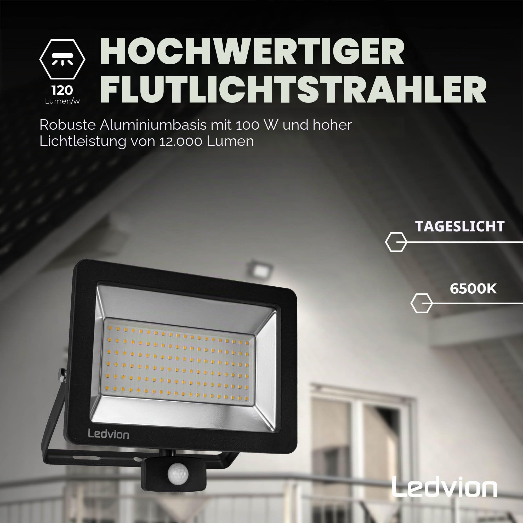Ledvion LED Strahler Außen 100W wasserdicht IP65 6000K 12000lm