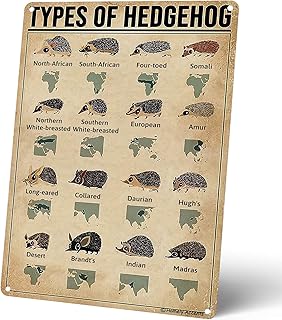 Homely Accents Vintage Farmhouse Decor Metal Signs, Types Of Hedgehog, Educational Art Poster Tin Signs for Bathroom Yard Wall Decor, for Kids Biologists 8x12 Inches