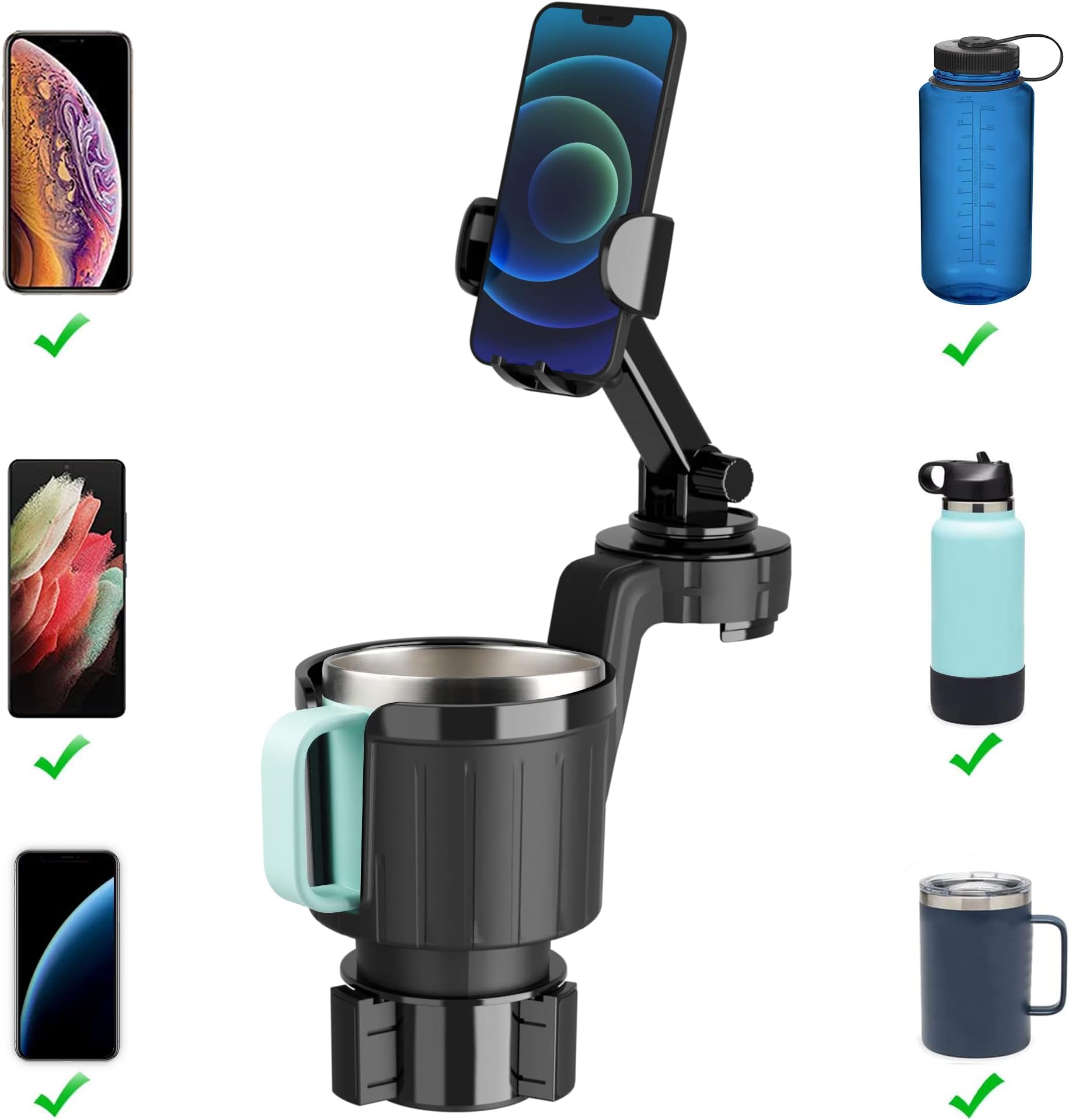 SEVEN SPARTACup Holder Phone Mount for Car Cup Holder Expander Adjustable Base with 360° Rotation Cup Phone Holder for Car Compatible with iphone Samsung Galaxy All Smartphones Upgrade 2-in-1