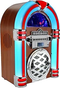 Victor Retro Bluetooth Jukebox with CD Player & FM Radio | 15-Inch 1950s Diner Style Tabletop Speaker, Color-Changing LED Lights, 33ft Wireless Streaming & AUX Input