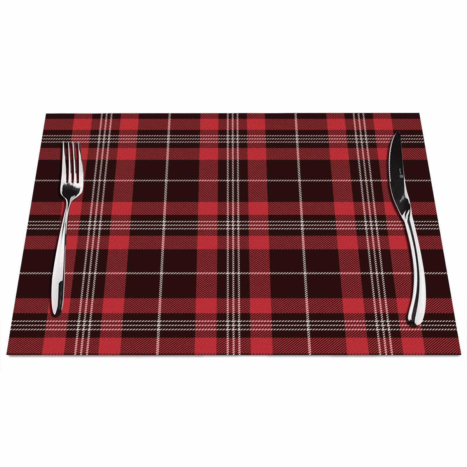 Walmsco Placemats Black Red Checkered Pattern Decor For Dining Room Kitchen Table,Waterproof Non-Slip Washable Heat Resistant Placemats,Set of 4,12"x18" — image 1