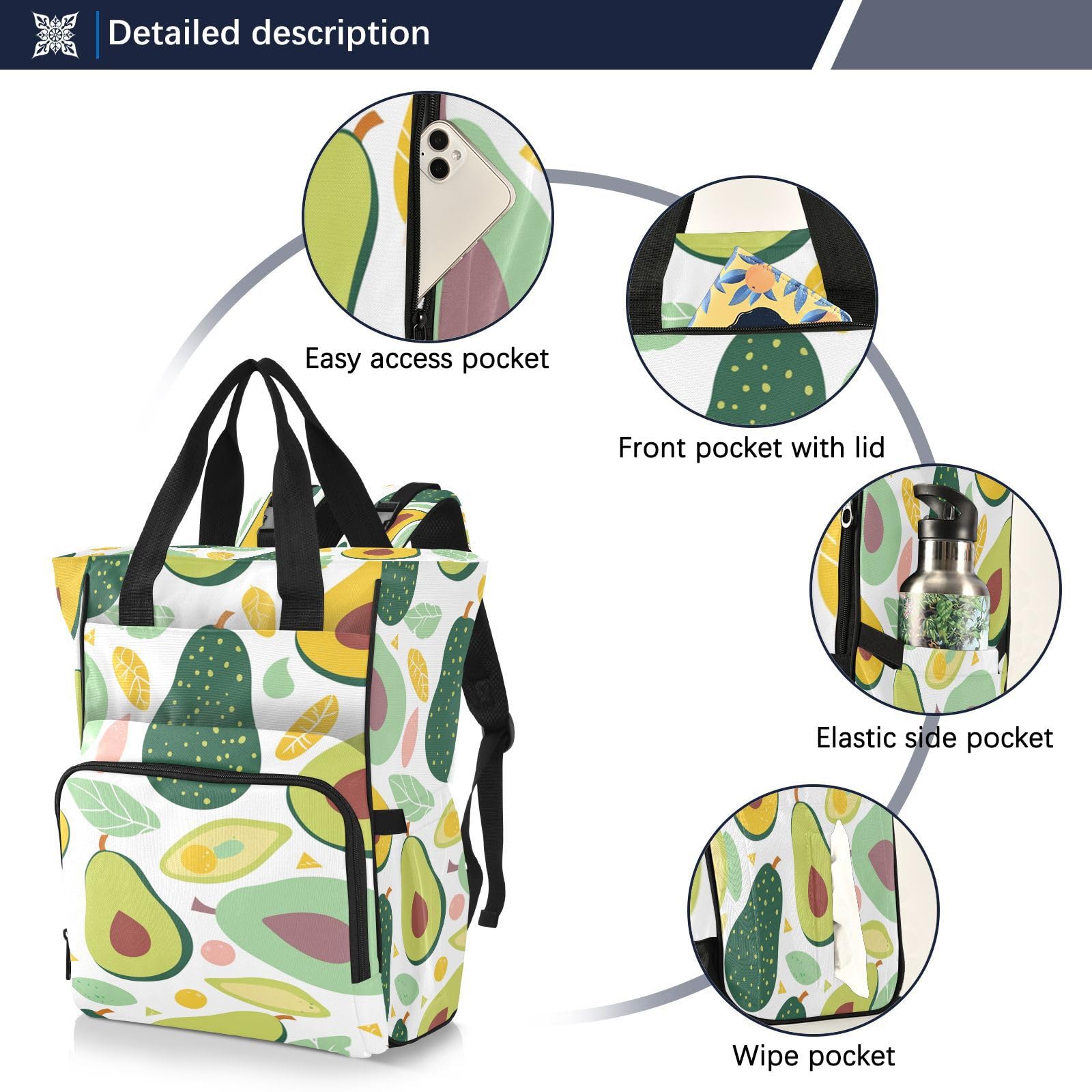 Aguacate De Dibujos Animados Mochilas de Pañales para Gran Capacidad Pañal Bolso Mochila para Viajar al Aire Libre Mamá y Papá